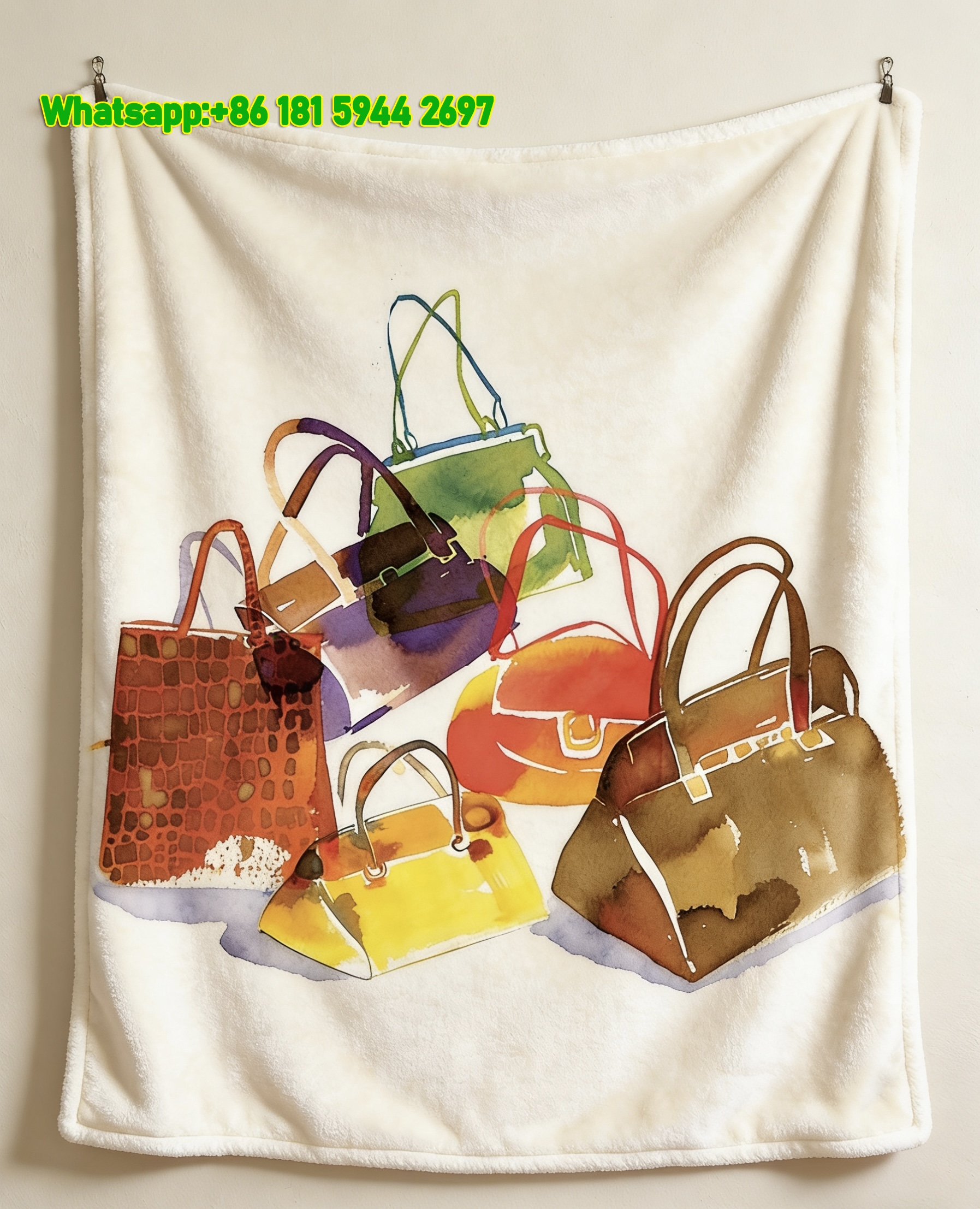 Hermes Colorful Watercolor Handbag Print Flannel Throw Blanket IMG_5385